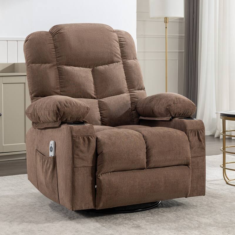 Oversized Manual Massage Rocker Recliner Chair Heat for Adults, Modern Living Room Single Sofa w/Cup Holders & USB Charge Port