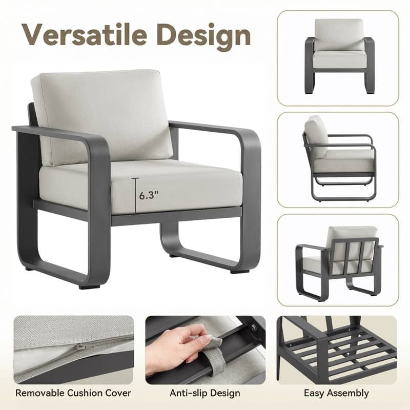 Spruce & Spring Outdoor Patio Furniture Set Aluminum Sofa Accent Chair