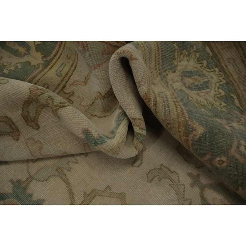 Hand Knotted Oriental 100% Wool Carpet Transitional All-Over Beige & Ivories Oushak Area Rug - 9' 0'' X 8' 0''