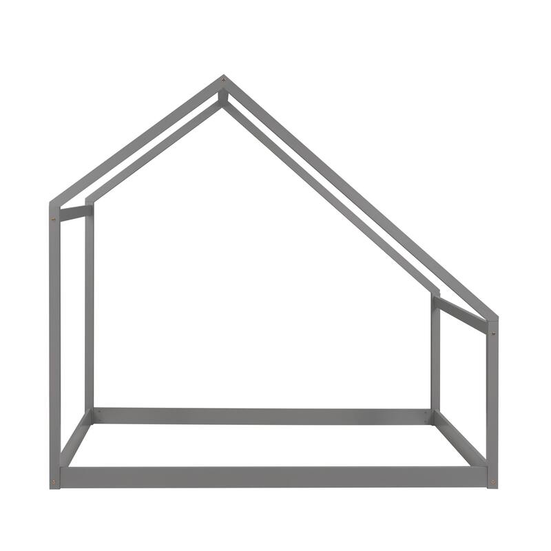 Twin Size Gray Wooden House Bed for Kids