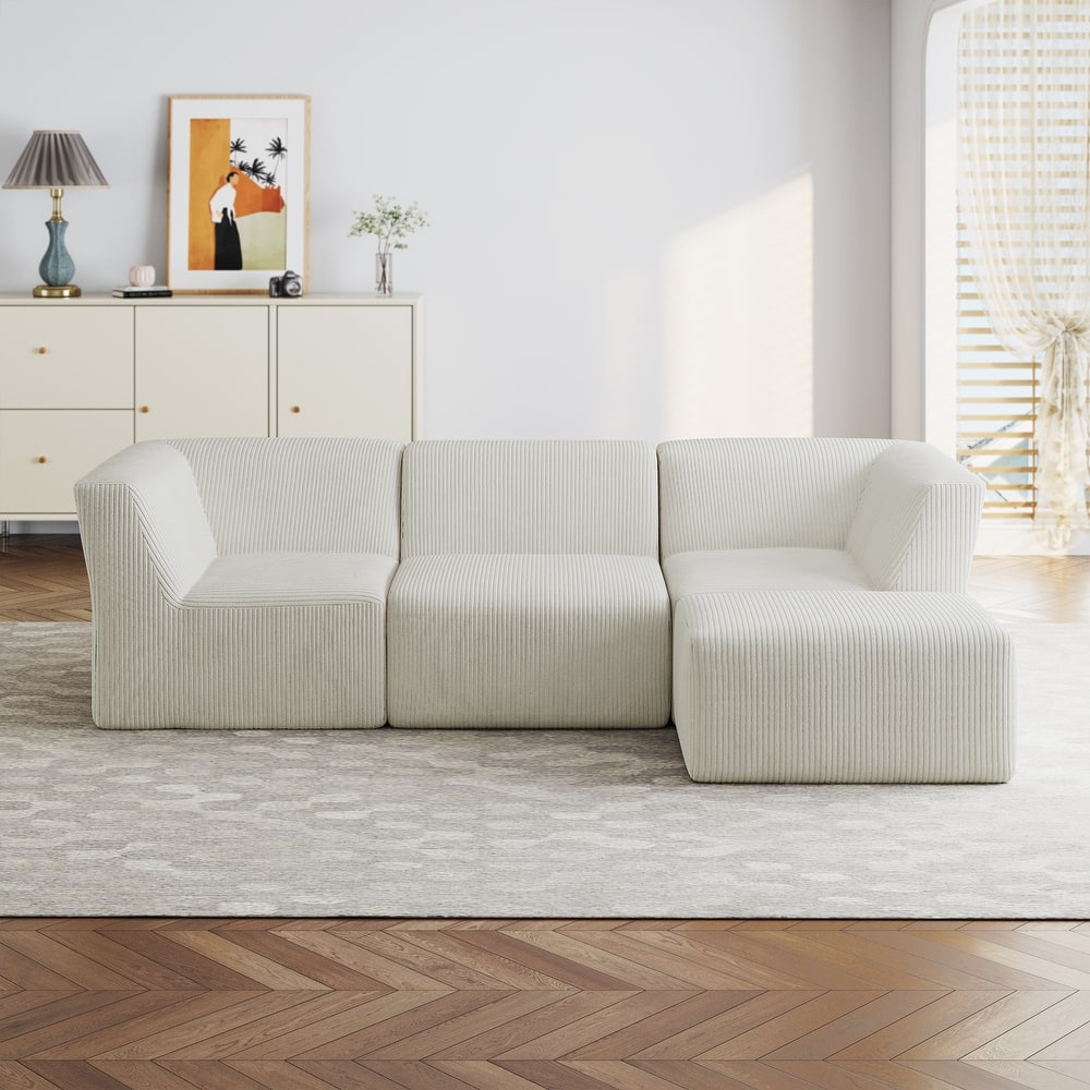 Modular Corduroy Foam Sectional Sofa With Ottoman - No Assembly, Flexible Layout