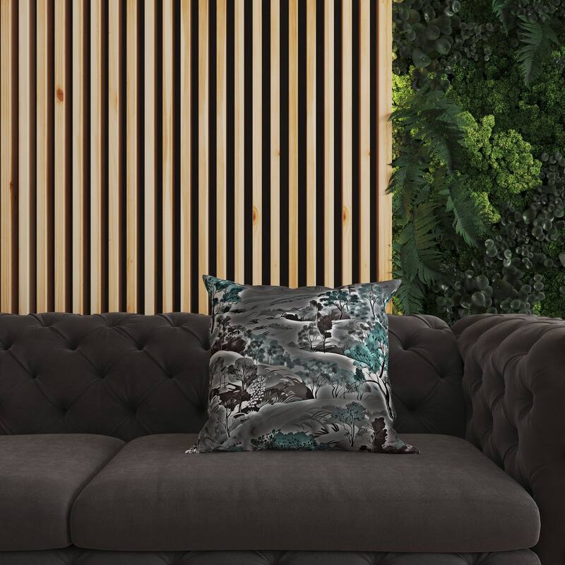 Grey And Turquoise Leaf Magic Stories Indoor/Outdoor Throw Pillow Zipper