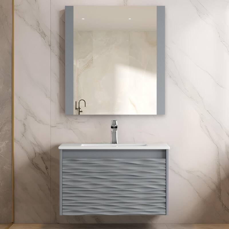 Blossom Floating Bathroom Vanity with Sink & Mirror Metal Grey - 30 Inches