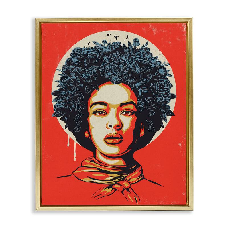 Stupell Vibrant Portrait of Woman Framed Floater Canvas Wall Art Design By Balazs Solti - 17 x 21 - Gold
