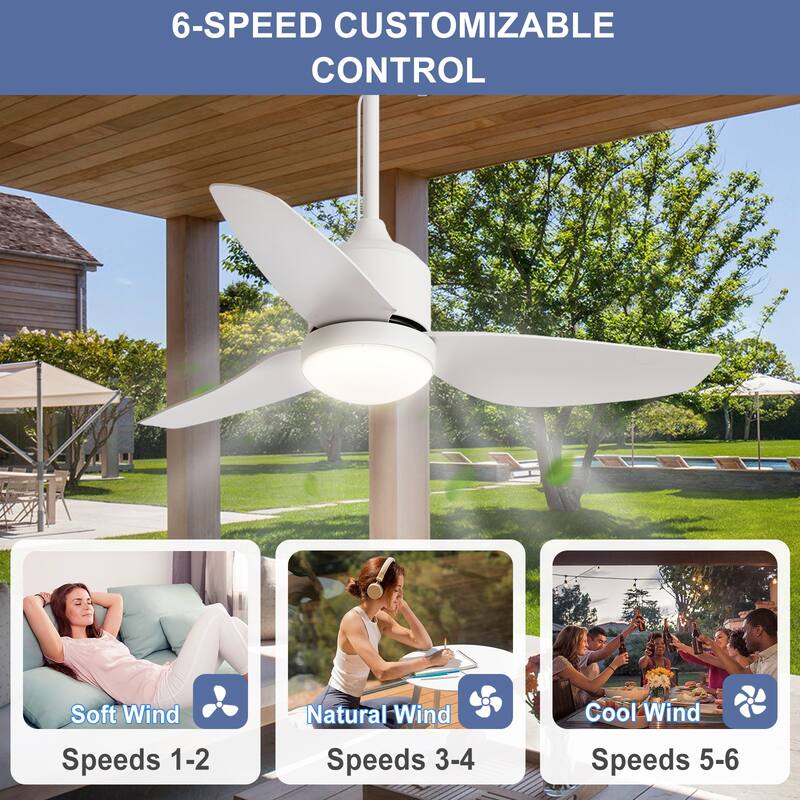 Outdoor Ceiling Fan with Light: 42-52 Inch Hanging - Plug in Waterproof Fans for Patio - Dimmable Remote App Control Black
