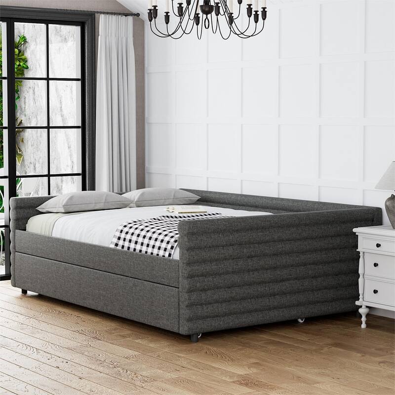 Ouyessir Modern Upholstered Tufted Daybed with Trundle & Drawers