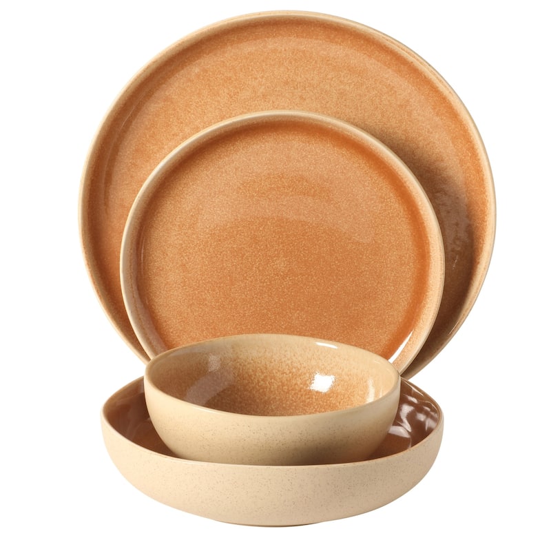 Gibson Elite Manila Bay 16-Piece & 12-Piece Stoneware Reactive Glaze Modern Artisan Dinnerware Set, Service for 4