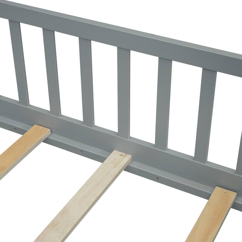 Floor Platform Bed with Built-in Book Storage Rack