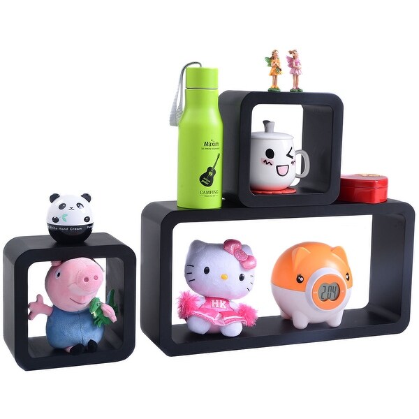 3 pcs Floating Wall Decor Storage MDF Shelves-Black. Opens flyout.
