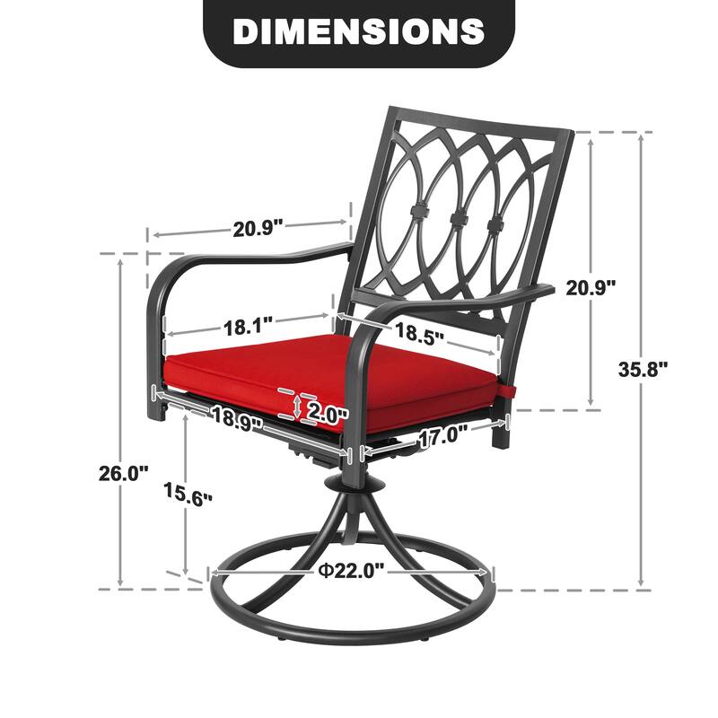 Outdoor 2-Piece Dining Chairs, 360-Degree Rotation and Red Cushions