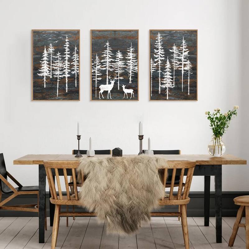 Minimalist Woodland Art Painting, Retro Tree Landscape