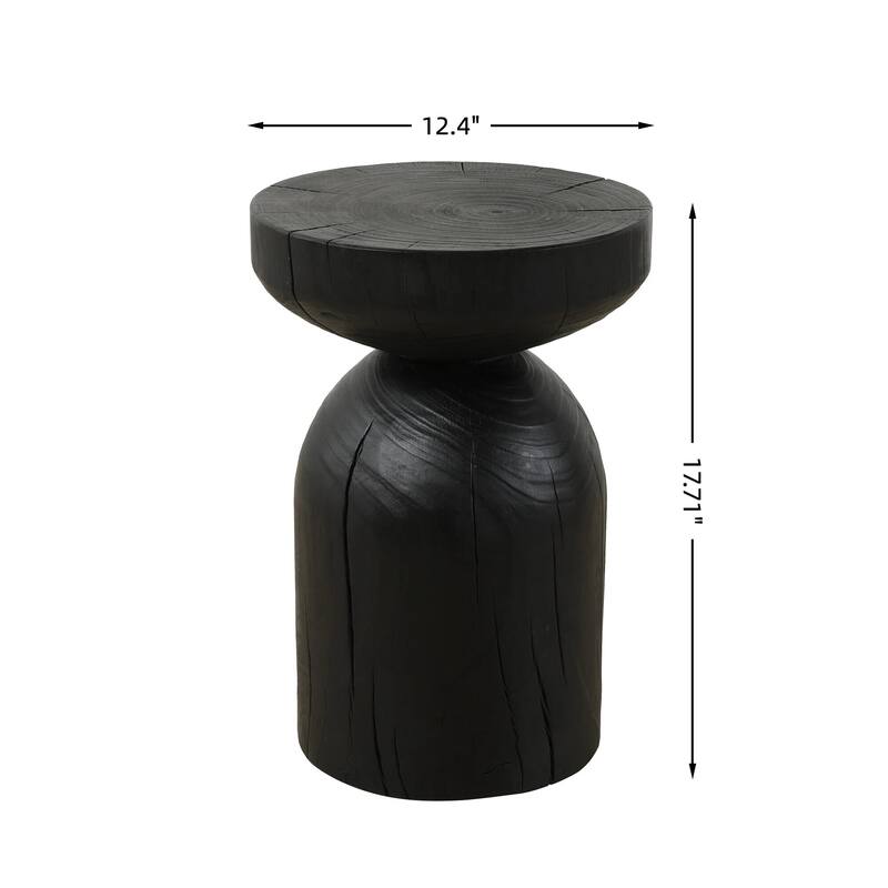 Solid Mango Wood Side End Table in Black, 17.7 inch Round Contemporary Wooden Accent Table, Small Round Plant Stand