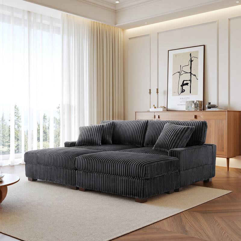 Modular Armchair and Ottoman Set with Adjustable Headrest, Flannel Upholstery