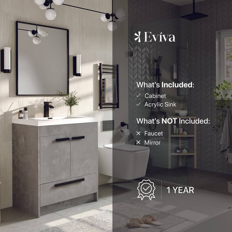 Eviva Lugano 24" Concrete Gray Bath Vanity with Integrated Acrylic Top