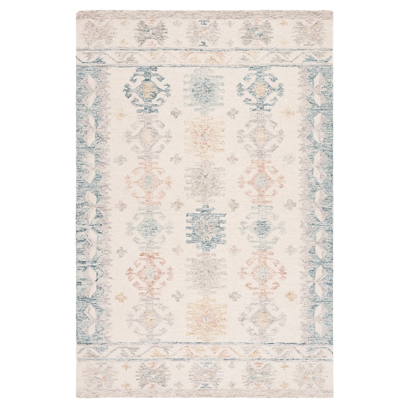SAFAVIEH Handmade Micro-Loop Indira Rustic Wool Rug - 6' Square - Ivory/Blue