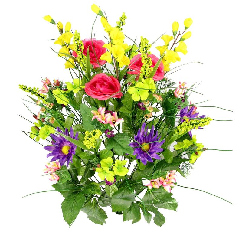 Artificial Silk Dahlia, Morning Glory, and Ranunculus 30-stem Bush - Fresh Mix