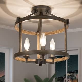 Carbon Loft Farmhouse 3-Light Drum Semi-Flush Mount Ceiling Lights - W12.2"x H13"
