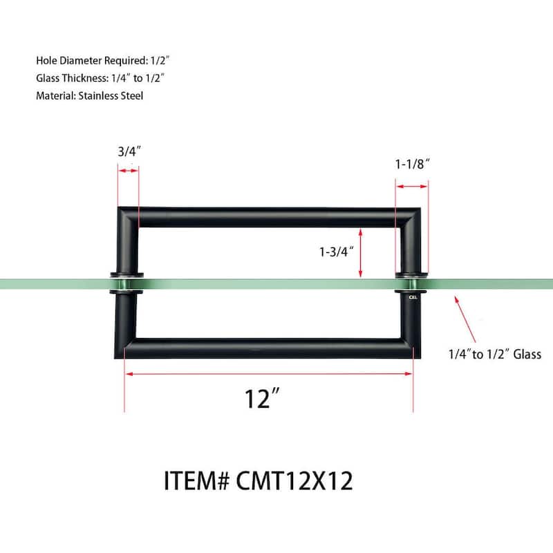 CEL 12"x 12" Mitered Corner Back to Back Shower Door Pull Handles