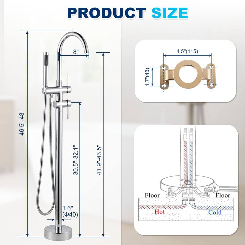 WOWOW Double Handle Freestanding Tub Faucet with Handheld Shower