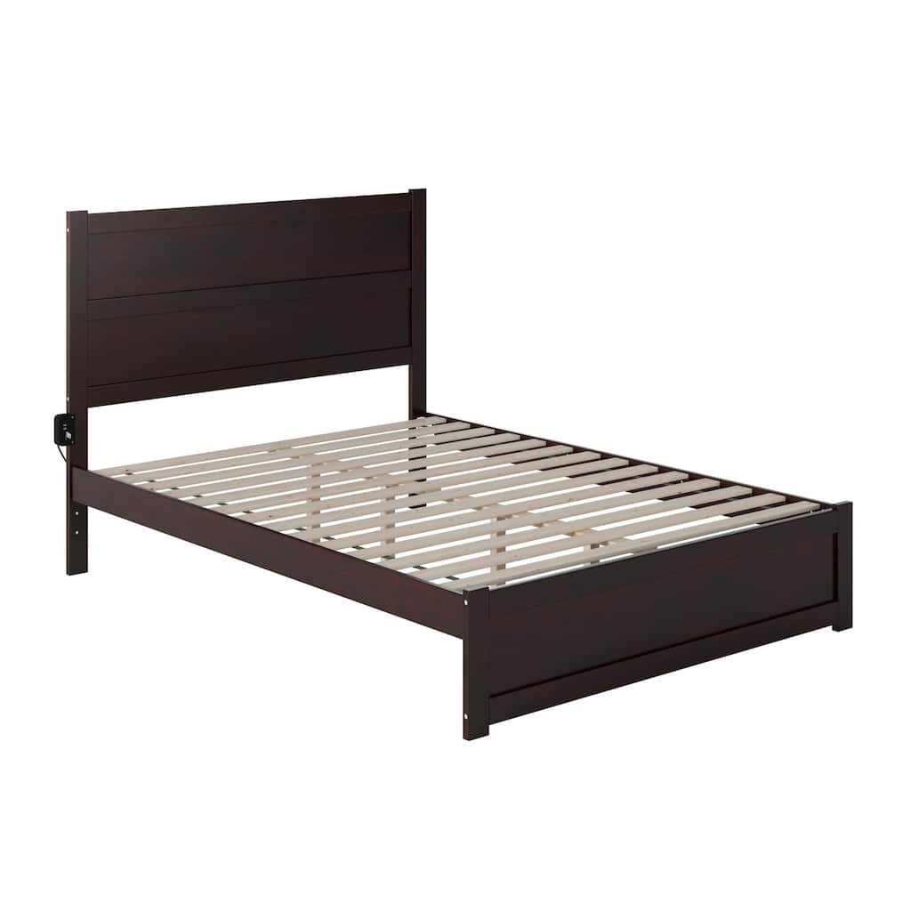 Modern Bed with Footboard - Queen Size Espresso Wood Platform Bed - Solid Wood Slat Kit & Charger