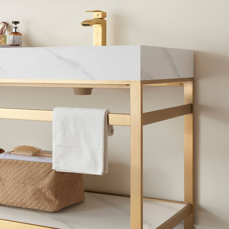 Funes 72" Double Vanity, Metal Support with Stone Top and Mirror - 72''x22''