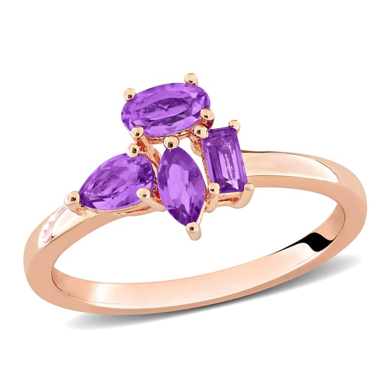 Miadora Multi-Gem Cluster Ring Sterling Silver - 9 - Purple