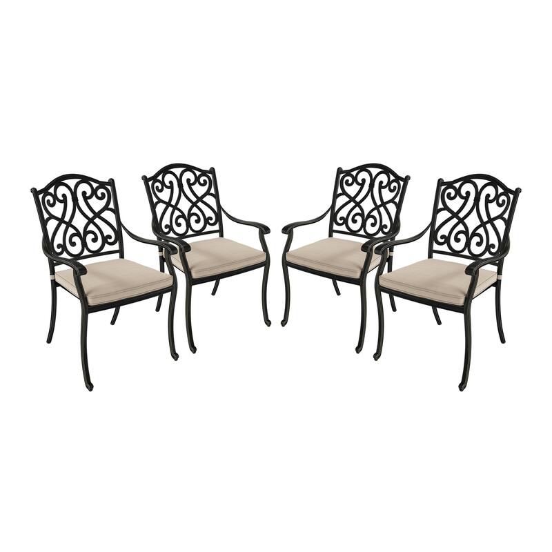 Cast Aluminum Outdoor Dining Armchair with Cushion (Set of 4) - Beige