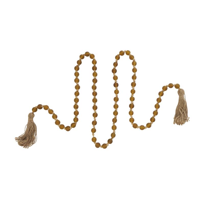 Glass Handmade Round Long Frosted Beaded Garland with Tassel with Knotted Brown Jute - Various Colors - Roche River Decor
