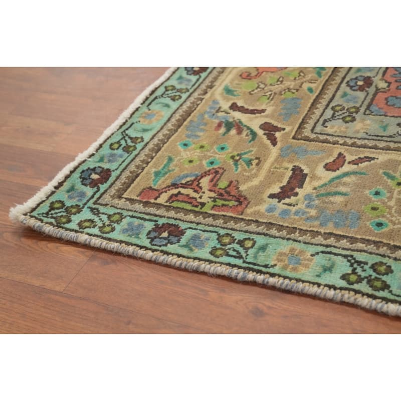 Hand Knotted Oriental 100% Wool Carpet Traditional Floral Yellow & Gold Tabriz Area Rug - 9' 10'' X 6' 7''