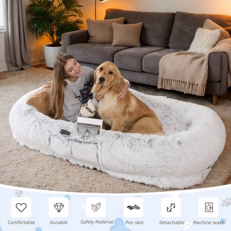 Human Dog Bed, Washable Faux Fur Dog Bed for People Doze Off, Napping Orthopedic Dog Bed