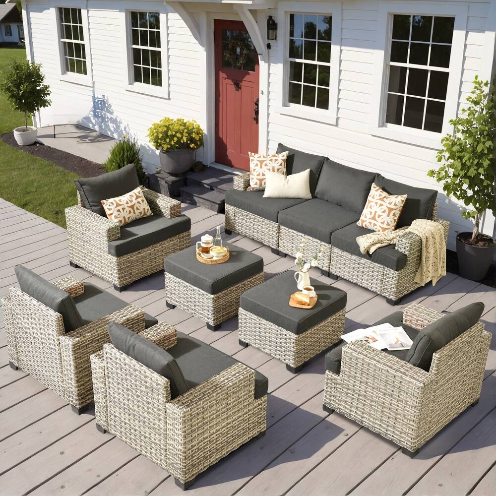 OVIOS 9 Pieces T shaped Seat Wide Armrest Set With Ottoman