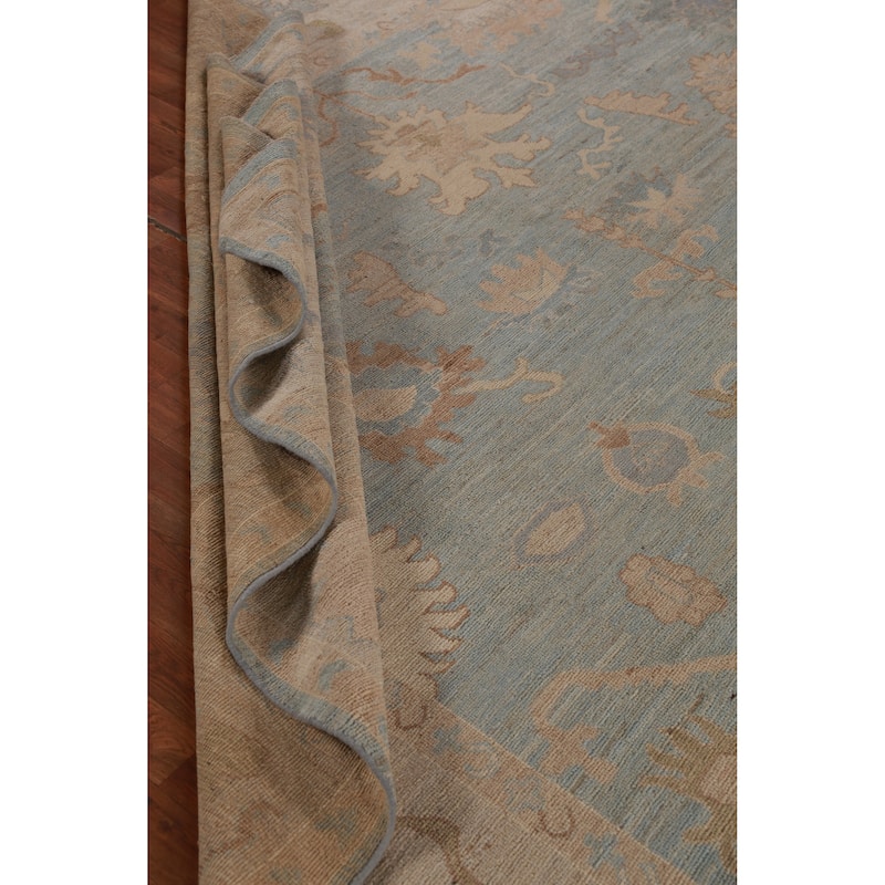 Hand Knotted Oriental 100% Wool Carpet Transitional All-Over Navy Blue & Blues Oushak Area Rug - 14' 0'' X 10' 8''