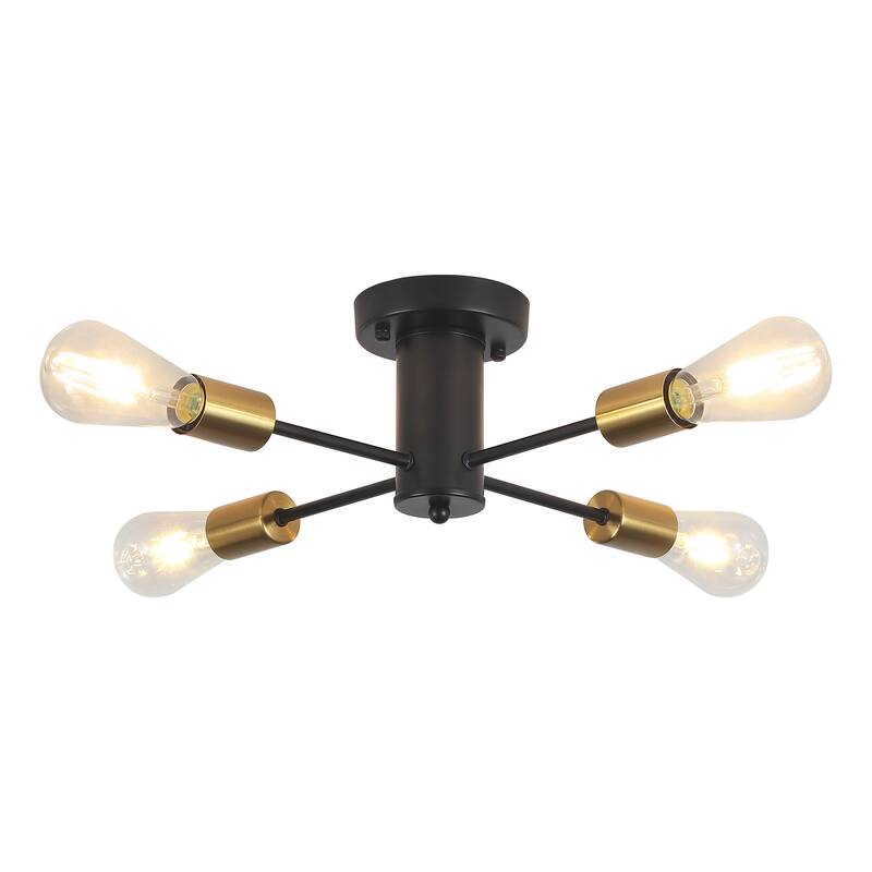 4-Light Modern Semi Flush Mount Chandelier for Bedroom Study Room