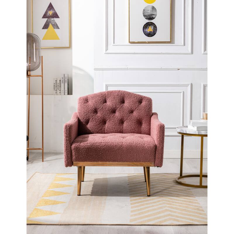 Tufted Decorative Fabric Armchair - Brush Pink Teddy