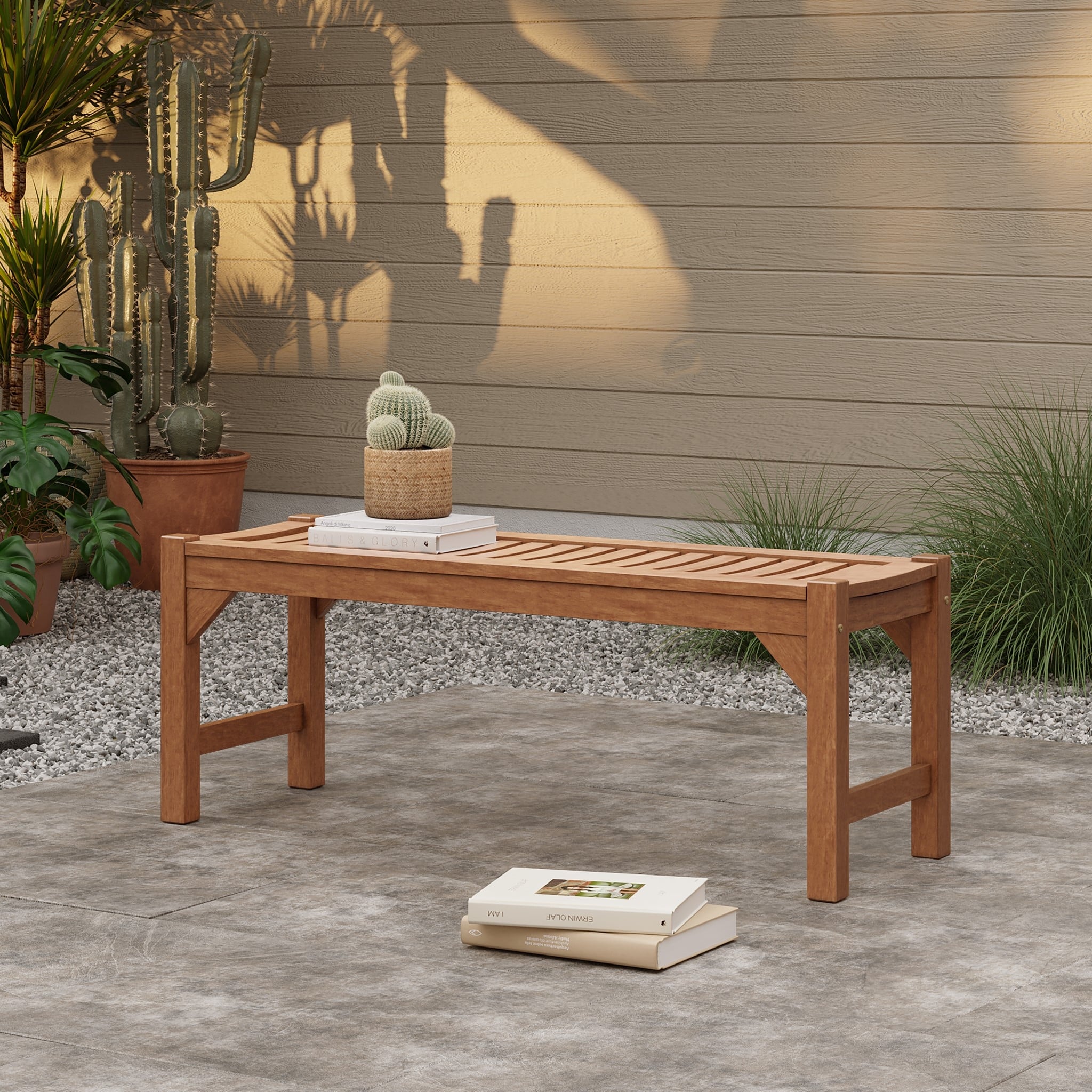 Natural Solid Wood 47.2-Inch Long Rectangle Sloping Seat Outdoor Bench - 17.99
