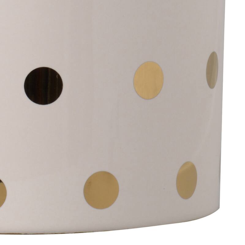 Ceramic Cylindrical Planter with Polka Dots Pattern, White and Gold