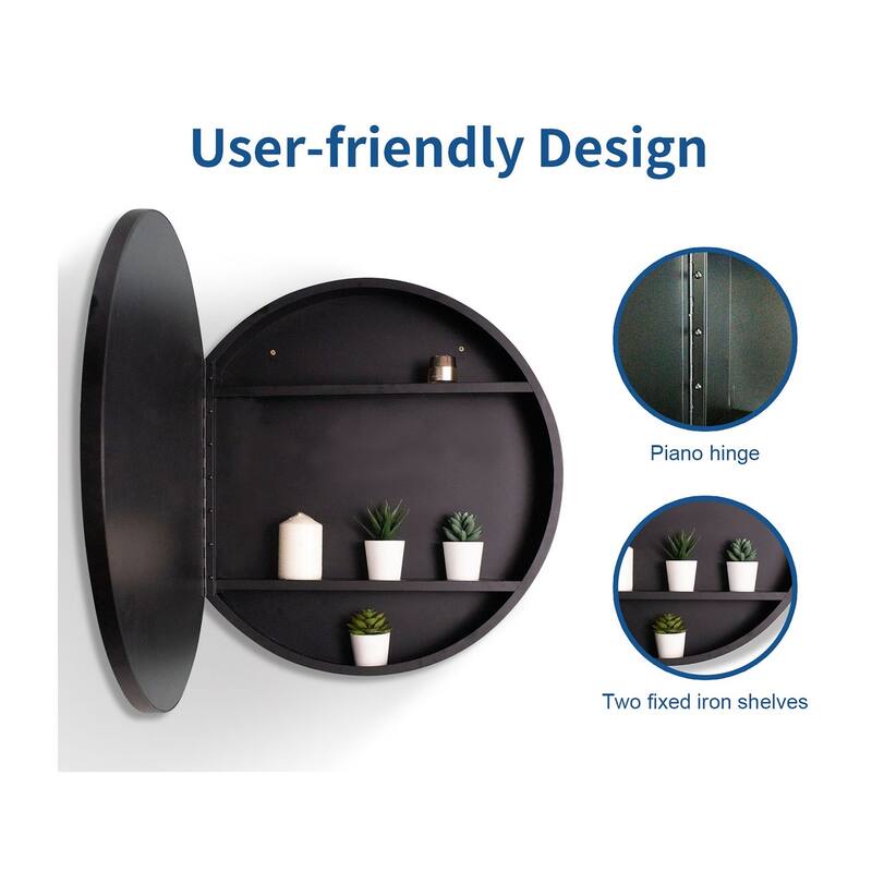 24"/30" Round Iron Medicine Cabinet with Mirror