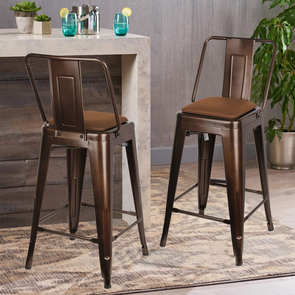 24 inch High back Metal Barstools with cushion padded Seat-Set of 2