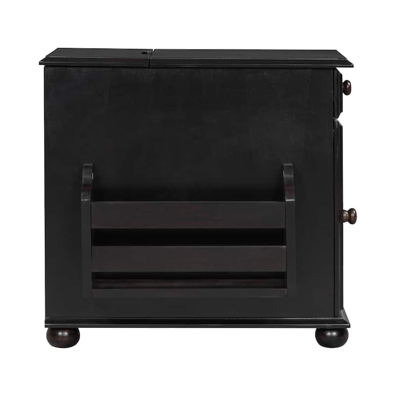 Vintage Side Table with USB Ports Flip Top and Storage Drawer - 22.8" H x 24.4" W x 12.6" D