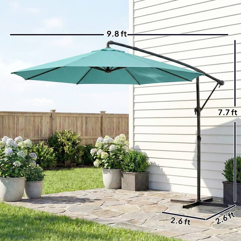 Outsunny 10 ft Offset Patio Umbrella with Cover, Round Hanging Cantilever Umbrella with 6-Position 360° Rotation, Sky Blue