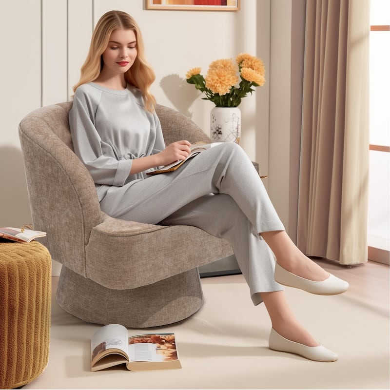 Upholstered Swivel Accent Chair Armchair, Barrel Chair, Club Chair - 1-Piece - Beige