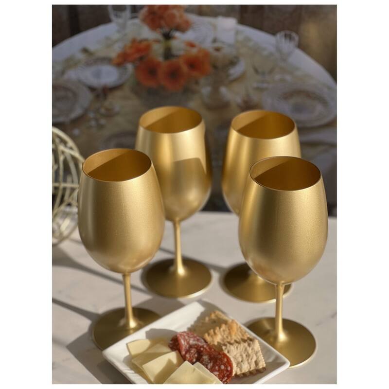 LeadingWare Metallic Gold Color Plastic Wine Glasses Set of 4 (20oz