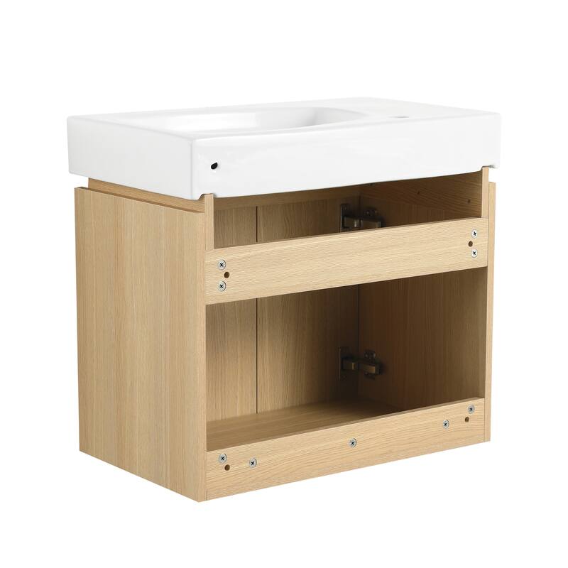 GDFStudio - Levistar Modern Wall-Mounted Bathroom Vanity with Scratch-Resistant Sink & Soft Close Door for Small Space