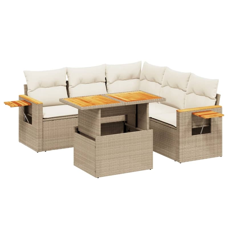 vidaXL Patio Sofa Set with Cushions Outdoor Furniture 6 Piece Poly Rattan - 21.7 x 39.4 x 28.7 in