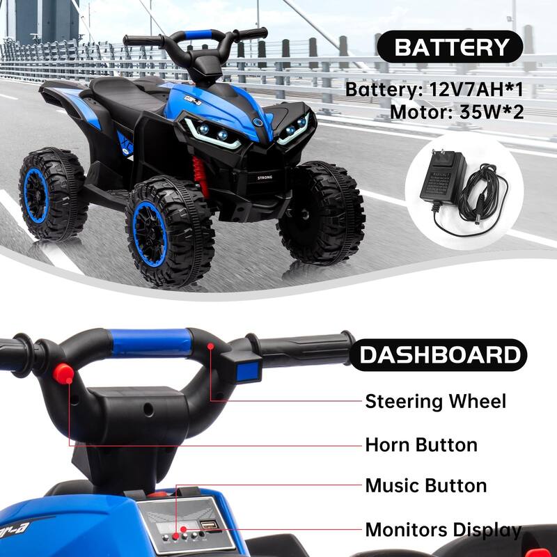 12V Ride on 4-Wheeler ATV Quad Vehicle with Remote Control
