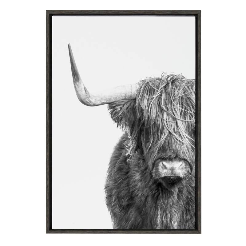 Kate and Laurel Sylvie Highland Cow Framed Canvas by Amy Peterson - 23x33 - Plastic - Grey
