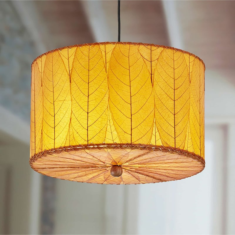 Eangee Handmade Drum Pendant 18 Inch, Cocoa Leaves Shade, 18 x 18 x 10 in. - 18 x 18 x 10