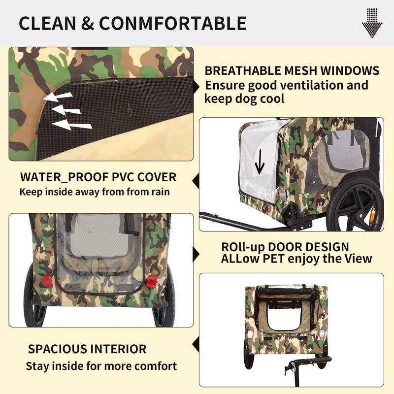 Medium Pet Bike Trailer with Powder-Coated Steel Frame, 88 lbs Weight Limit, Leash and Reflectors for Safety