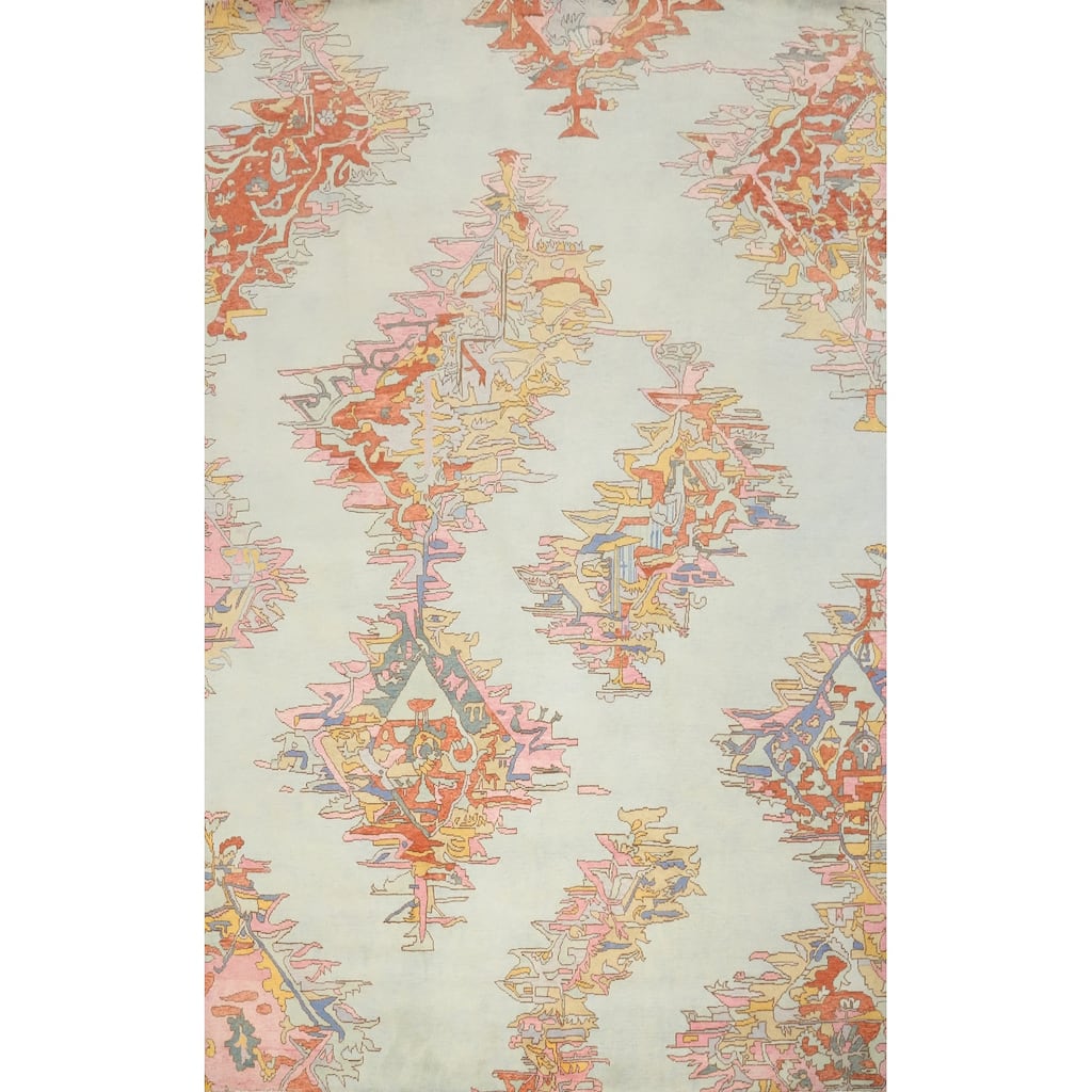 Hand Knotted Oriental 100% Wool Carpet Modern Geometric Green Gabbeh Area Rug - 11' 11'' X 8' 10''