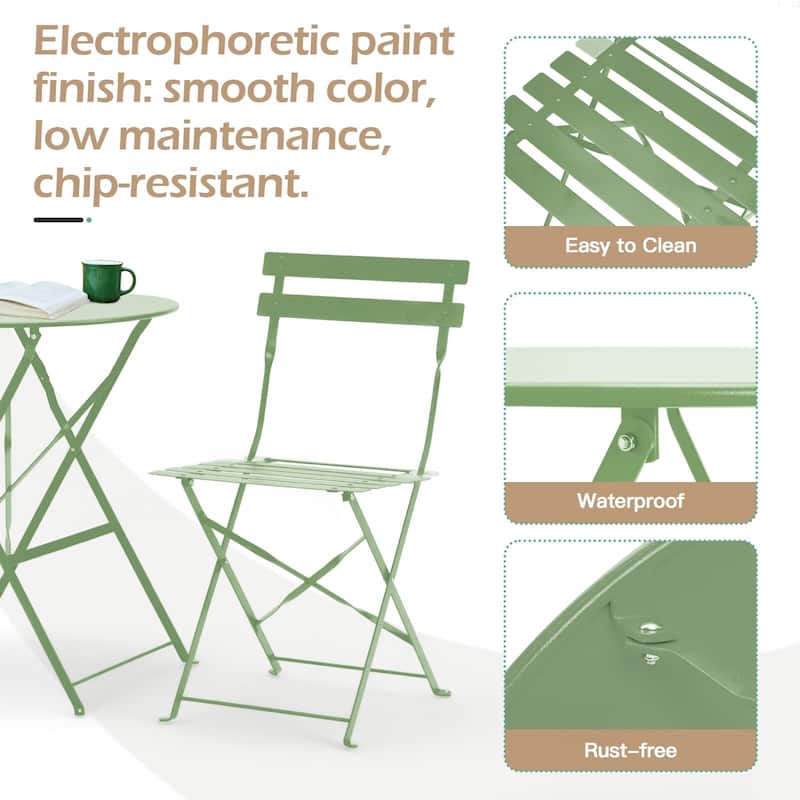 EROMMY 3-Piece Bistro Set Outdoor Patio Furniture, Foldable Garden Table and Chairs, Rust-Resistant, Lightweight for Balcony